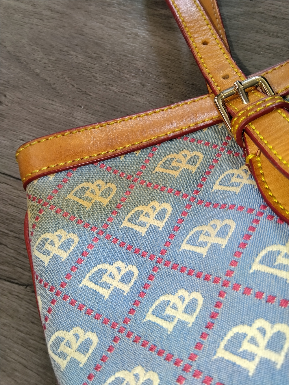 Dooney & Bourke Light Blue Logo Tote with Tan Leather Trim - Picture 8 of 15